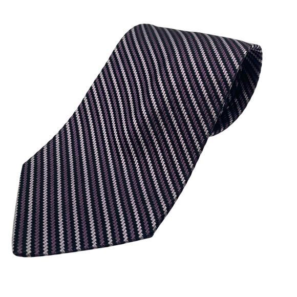 Jos A Bank 100% Silk Repp Neck Tie Purple/ Black/ White 61"L x 3.75"W - Picture 1 of 7